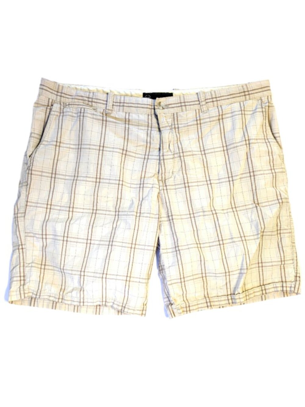 Plaid Weatherproof Shorts - Men's 42 - WP Bermuda Style 100% Cotton Tan Casual